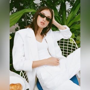 Abercrombie & Fitch Linen Blend Blazer in White XXSP